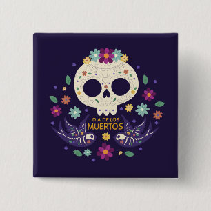 Färgfull Blommigt Skull Dia de Muertos Knapp