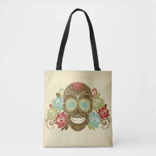 Färgfull Blommigt Socker Skull, lagerpåse Tygkasse
