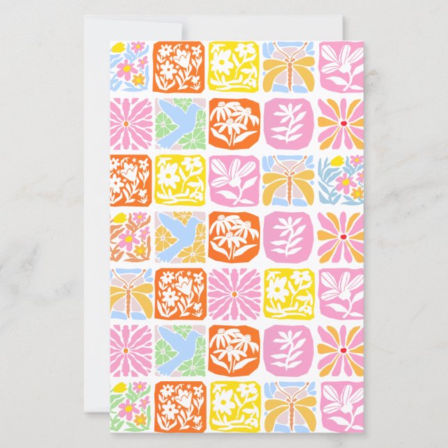 Färgfull Blommigt Tile Botanical Folk Whimsical (Framsida)
