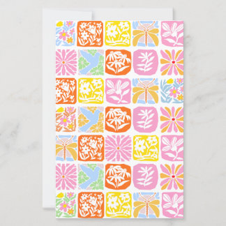 Färgfull Blommigt Tile Botanical Folk Whimsical