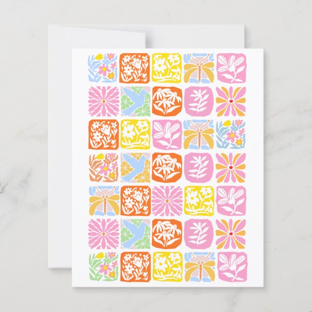 Färgfull Blommigt Tile Botanical Folk Whimsical (Framsida)