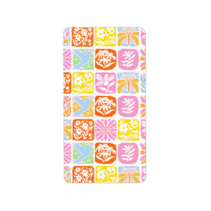 Färgfull Blommigt Tile Botanical Folk Whimsical Adressetikett