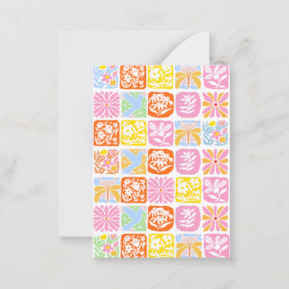 Färgfull Blommigt Tile Botanical Folk Whimsical Anteckningskort