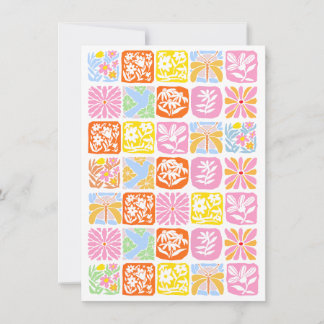 Färgfull Blommigt Tile Botanical Folk Whimsical Inbjudningar