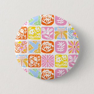 Färgfull Blommigt Tile Botanical Folk Whimsical Knapp