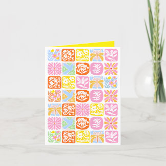 Färgfull Blommigt Tile Botanical Folk Whimsical Meddelande