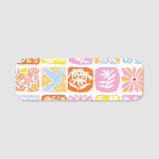 Färgfull Blommigt Tile Botanical Folk Whimsical Namnbricka