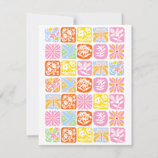 Färgfull Blommigt Tile Botanical Folk Whimsical OSA Kort
