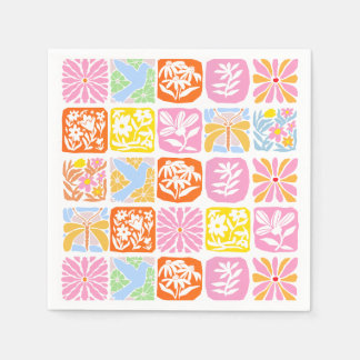 Färgfull Blommigt Tile Botanical Folk Whimsical Pappersservett