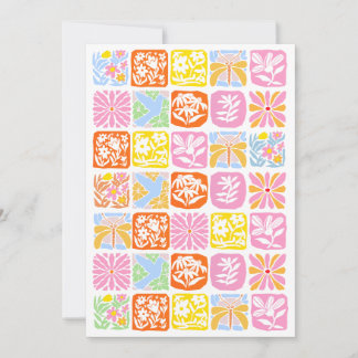 Färgfull Blommigt Tile Botanical Folk Whimsical Spara Datumet