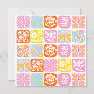 Färgfull Blommigt Tile Botanical Folk Whimsical Tack Kort