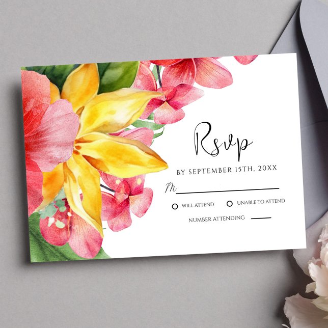 Färgfull Blommigt Tropical Exotic Bröllop OSA Kort (Colorful Floral Tropical Exotic Wedding RSVP Card)