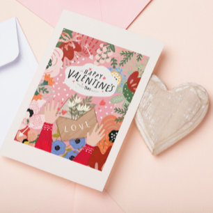 Färgfull Blommigt Valentine Tack Kort
