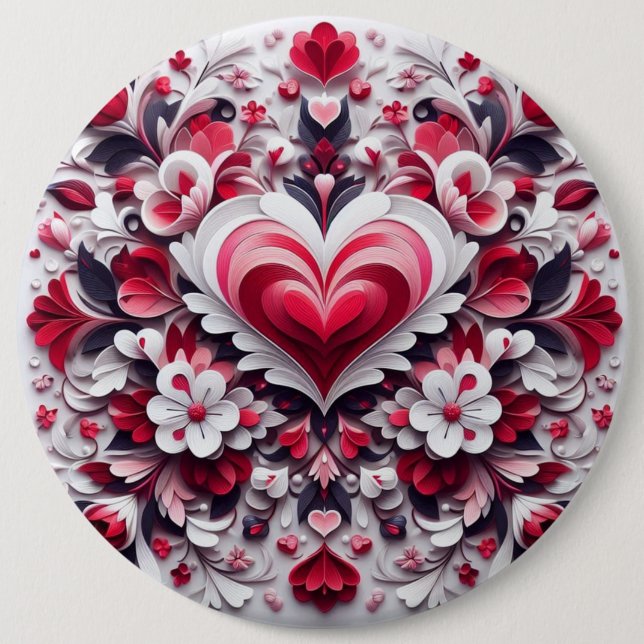 Färgfull, blommigt valentins hjärta knapp (Framsida)