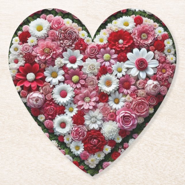 Färgfull, blommigt valentins hjärta underlägg papper (Framsida)