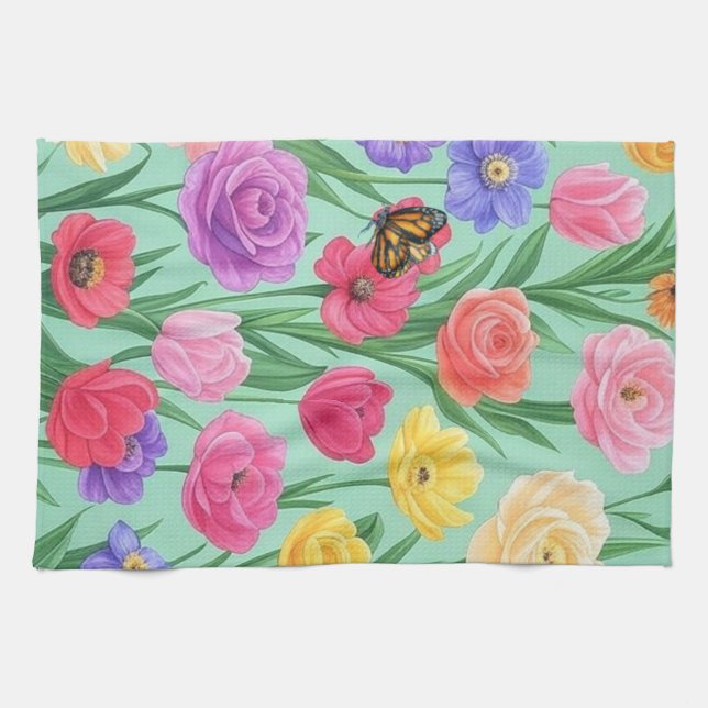 Färgfull Blommigt/Vår Ro Kökshandduk (Horisontell)