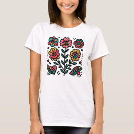 Färgfull Blommigt Vitaktiga Abstrakter Blommor T Shirt