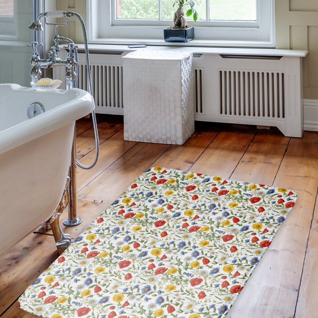 Färgfull Blommigt Wildbloms Söt Modern mönstrad Badrumsmatta (A bath mat with a colorful pattern of wildflowers)