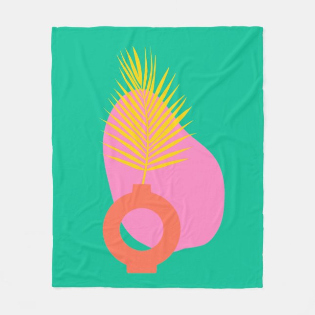 Färgfull Boho-Abstrakt Botaniska former i Grönt Fleecefilt (Framsidan)