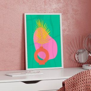 Färgfull Boho-Abstrakt Botaniska former i Grönt Poster