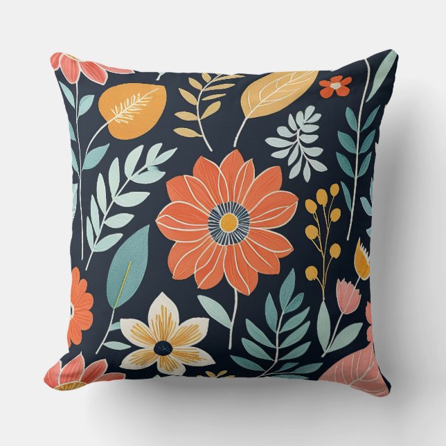 Färgfull Boho-blommigt Kudde (Framsida)