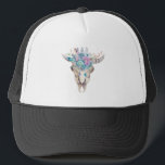 Färgfull Boho-Blommigt Skull Keps<br><div class="desc">Coola moderna vattenfärger illustrerar färgstarka blommor och skalle.</div>