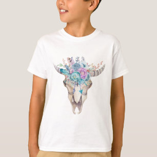 Färgfull Boho-Blommigt Skull T Shirt