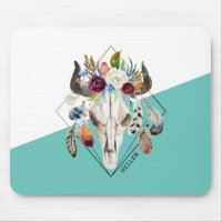 Färgfull boho blommor geometrisk bull skalle