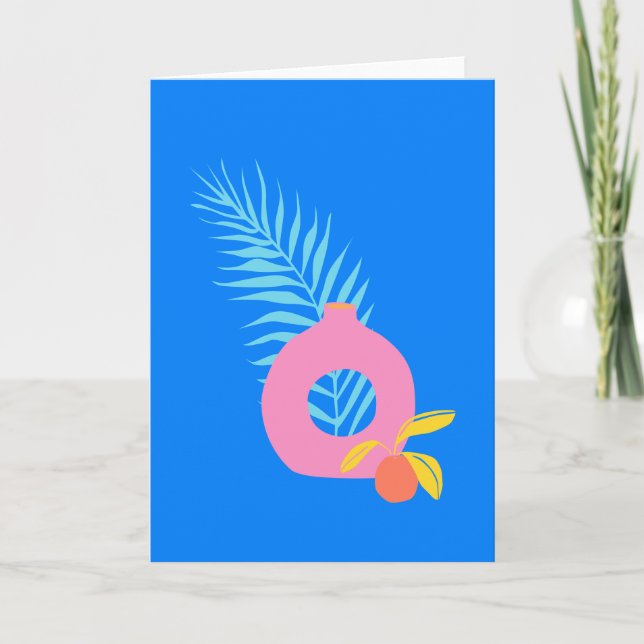 Färgfull boho botanisk frukt i blått anteckningskort (Framsida)