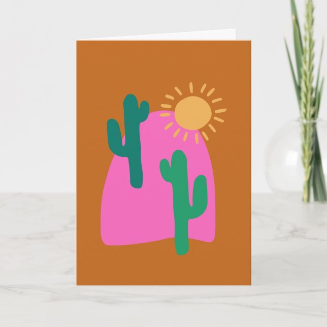 Färgfull Boho Desert Cactus Art Illustration Anteckningskort (Framsida)
