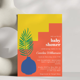 Färgfull Boho Orange Botanical Art Baby Shower Inbjudningar