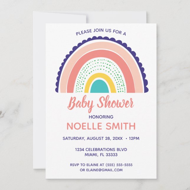 Färgfull Boho Rainbow Scalloped Docken Baby Shower Inbjudningar (Framsida)