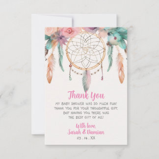 Färgfull Boho Watercolor Dreamcatcher Baby Shower Tack Kort