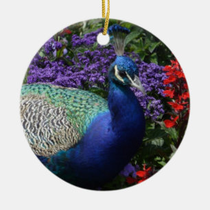 Färgfull boskap mellan lila blommor julgransprydnad keramik