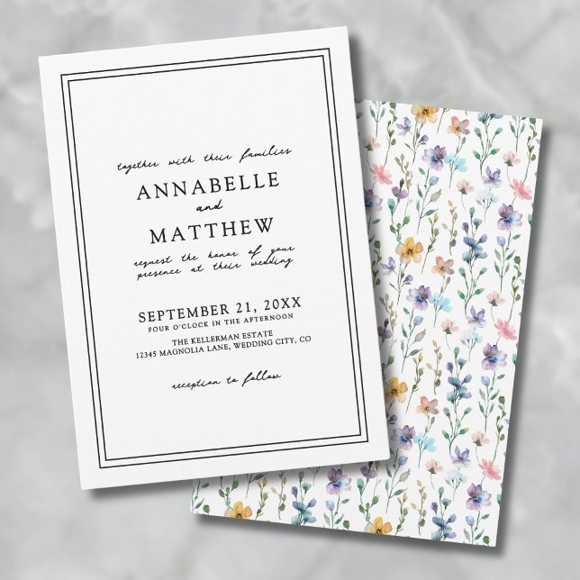 Färgfull botanisk Elegant Wildblomma Bröllop Inbjudningar (Colorful Botanical Elegant Wildflower Wedding Invitation)