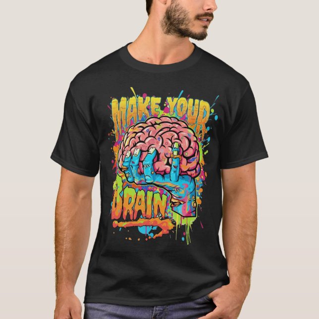Färgfull Brain Street Art T-Shirt (Framsida)