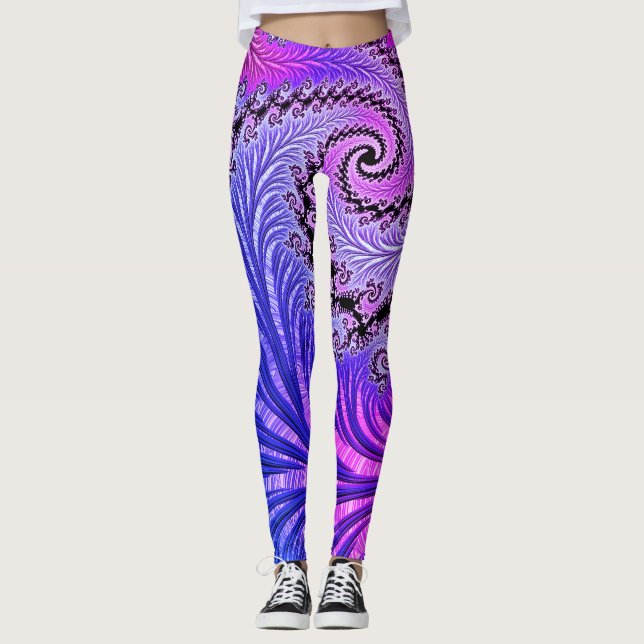 Färgfull brant judisk tonårad Funky Spiral Fractal Leggings (Framsida)