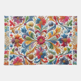 Färgfull broderier Tittar Blommigt Design Kökshandduk