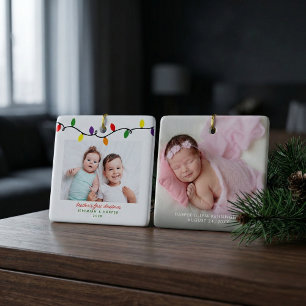Färgfull broders första julfoton Ljus 2 Foton Julgransprydnad Keramik