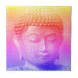 Färgfull Buddha Ansikte-staty från Linjer Kakelplatta<br><div class="desc">Ansikte i Siddhartha Gautama,  Buddha,  med karven verkan. Dekorativa keramiska plattor. Bild som bildas av linjer med variabel bredd. En idé för människor som är konst och andlighet i kärlek.</div>