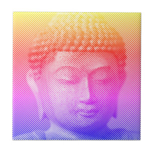 Färgfull Buddha Ansikte-staty från Linjer Kakelplatta