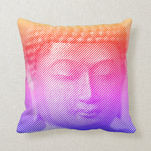 Färgfull Buddha Ansikte-staty från Linjer Kudde