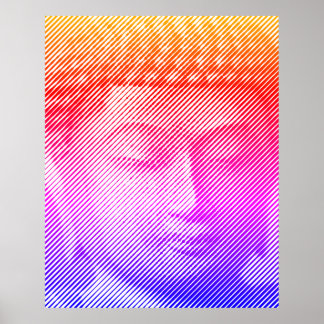 Färgfull Buddha Ansikte-staty från Linjer Poster
