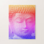 Färgfull Buddha Ansikte-staty från Linjer Pussel<br><div class="desc">Ansikte i Siddhartha Gautama,  Buddha,  med karven verkan. Bild som bildas av linjer med variabel bredd. En idé för människor som är konst och andlighet i kärlek.</div>