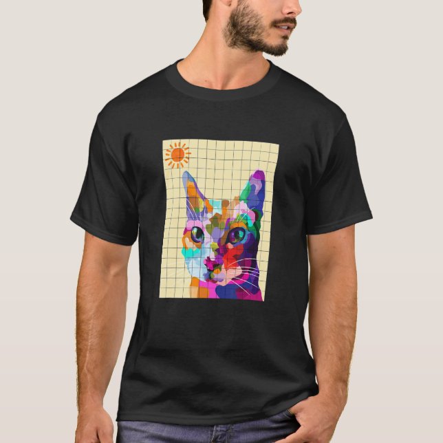 Färgfull Ca Colorful Cat Pop Art Stil T Shirt (Framsida)