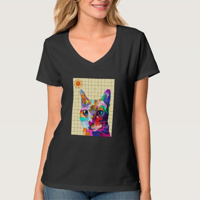 Färgfull Ca Colorful Cat Pop Art Stil T Shirt (Framsida)