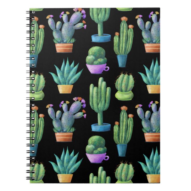 Färgfull Cacti: Sömlös design. Anteckningsbok (Framsidan)