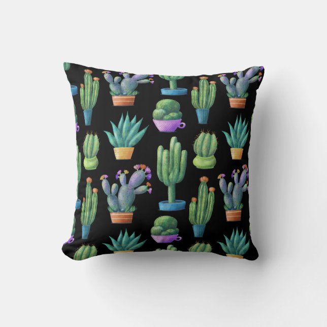 Färgfull Cacti: Sömlös design. Kudde (Framsida)