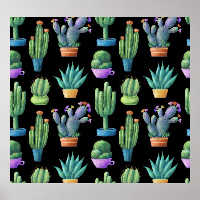 Färgfull Cacti: Sömlös design. Poster (Framsidan)