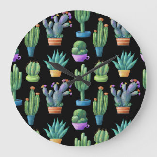 Färgfull Cacti: Sömlös design. Stor Klocka